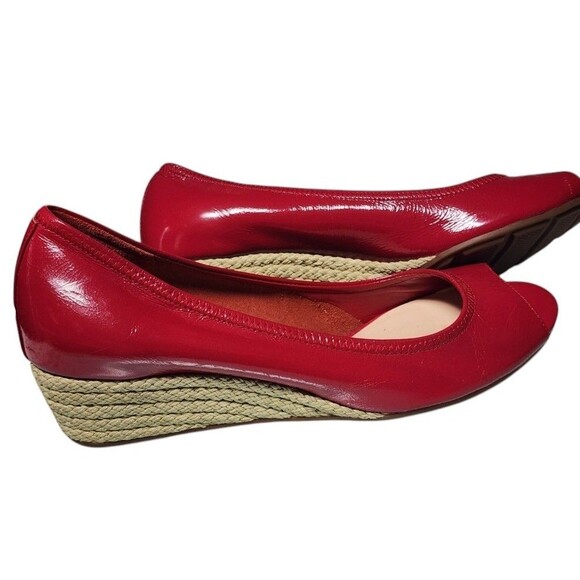 Cole Haan Shoes - Cole Haan Red Patent Leather Peep Toe Wedges Size 8.5B Comfort